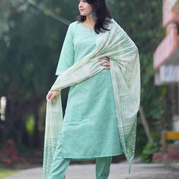 GoSriKi Women Regular Thread Work Kurta with Trousers & With Dupatta-image-40