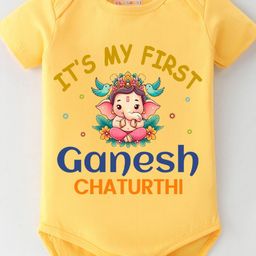 BLUSHES Infants Ganesh Chaturthi Printed Pure Cotton Bodysuit-image-89