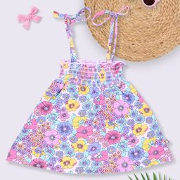 YK X Tinyo Floral Print Smocked Cotton Fit & Flare Dress-picture-48