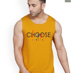 SLOWLORIS Pack Of 2 Printed Combed Cotton Gym Vests VSL26 CMB(CHS MUSTARD)(LOOK LGTGREEN)-image-93