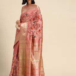 DIVASTRI Woven Design Embroidered Silk Cotton Designer Banarasi Saree-picture-49
