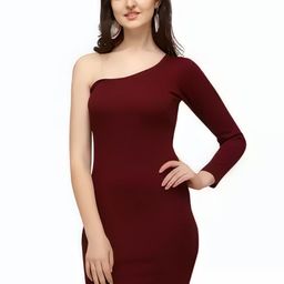 Zelzis Women One Shoulder Neck Bodycon Dress-26