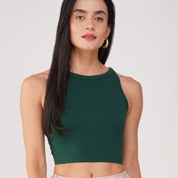 Swtantra Women's Stretchy Knitted Halter Neck Green Crop Top-image-16