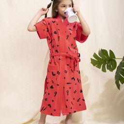 LacyLook Kids Pink Printed Terry Cotton Bath Robe-image-73