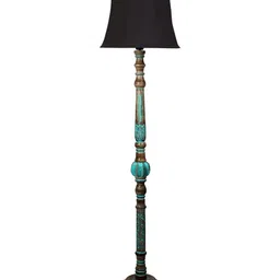 Devansh Beige & Turquoise Blue Frustum Shaped Traditional Wooden Floor Lamp-0
