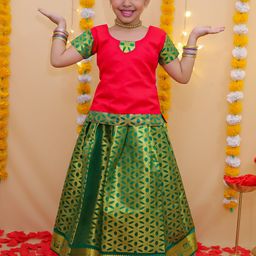 BownBee Girls Floral Woven Design Ready to Wear Lehenga & Blouse-image-8