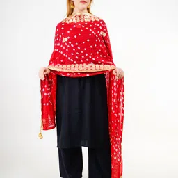 Karthav Fashion Bandhani Printed Gotta Patti Silk Dupatta image 5
