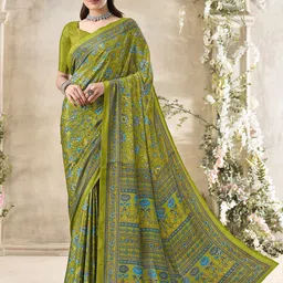 Mitera Floral Poly Crepe Bagru Saree-image-51