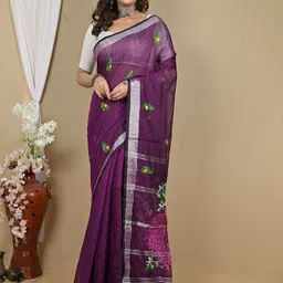 DipDiya Ethnic Motif Embroidered Zari Taant Saree-image-61