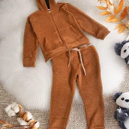 Bella Moda Girls Self Design Hooded Long Sleeves Sweatshirt With Jogger-image-106