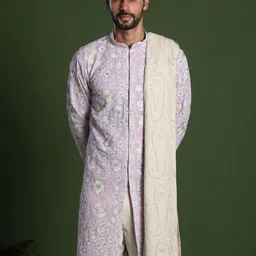 KALPRAAG Men Ethnic Motifs Embroidered Regular Sequinned Kurta with Trousers & With Dupatta image 2