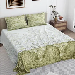DREAM WEAVERZ Olive Green & Green Ethnic Motifs 250 TC King Bedsheet Set 2.75 m x 2.55 m-image-74