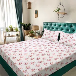 KLOTTHE White & Pink Floral 300 TC King Double Bedsheet Set 2.50mx 2.25 m-picture-28