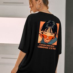 WOBE Women Graphic Printed Round Neck Pure Cotton Oversized T-shirt-image-78