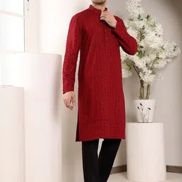 MULTI SHADES Geometric Embroidered Mandarin Collar Sequenned Straight Kurta With Trouser-picture-16