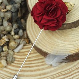 House of Pataudi Silver-Toned Red Floral Brooch-picture-37