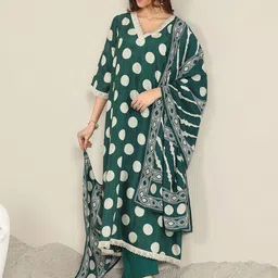 Libas Polka Dot Printed V Neck A-Line Kurta With Trousers & Dupatta-15