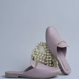JM Looks Women Stylish Slip-Ons Faux Leather Mules with Gold Chain Detail for Everyday Use-45