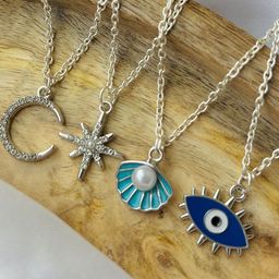 Jewelsbysirani Korean Set Of 4 Silver-Plated Artificial Stones Studded and Beaded Pendants-image-17
