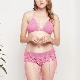 LoveAasan Women Pink Crochet Cotton Bra & Panty Lingerie Set-picture-24
