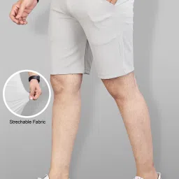 Solid Men Silver Sports Shorts-image-49