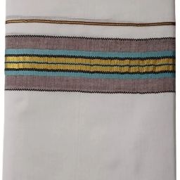 Atex Men's white cotton dhoti with brown,lightblue & gold color striped border dhoti Striped Men Dhoti-image-10