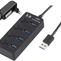 FKU 4 Ports 3.0 USB HUB Turn on/Off per Port 5 Gbps LED Indication & Adapter 5V USB Adapter-image-1