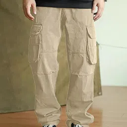 VOGAAN Men Relaxed Loose Fit Cargos Trousers-image-47