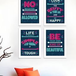 Art Street Pink & Blue 4 Pieces Motivational Art Prints Wood Wall Art-36