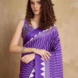 all about you Striped Block Print Saree image 5