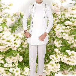 Qtsy Boys Band Collar Pure Cotton Straight Kurta With Pyjamas-10