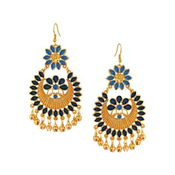 Stefan Gold-Plated Meenakari Floral Dangler Chandbalis-image-26