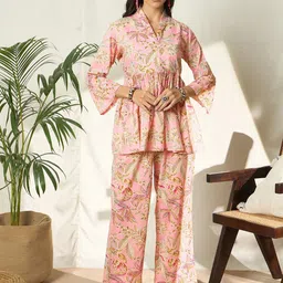 BANDIA Floral Printed Pure Cotton V-Neck Tunic With Trousers Co-Ords-picture-37