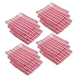 Kuber Industries Pink & White 12 Pieces Checked 300 GSM Cotton Kitchen Towels-18