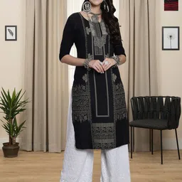 HERE&NOW Selection Of 2 Ethnic Motifs Printed Round Neck Straight Kurtas-picture-15