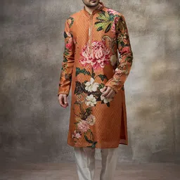 Rivaar By Rocky Star Floral Printed Mandarin Collar Straight Kurta With Pyjamas-image-49