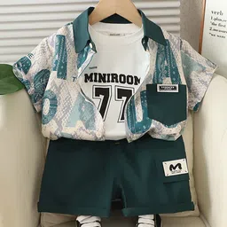 INCLUD Boys Printed Short Sleeves Shirt With T-Shirt & Shorts-image-43