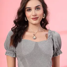 STYLECAST X KASSUALLY Embellished Sweetheart Neck Puff Sleeve Crop Top-7