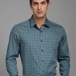 Louis Philippe Floral Printed Spread Collar Formal Cotton Shirt-image-87