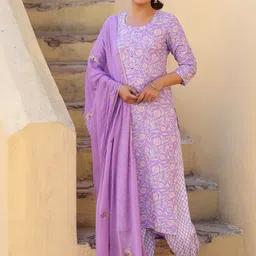 GoSriKi Women Floral Printed Regular Kurta with Salwar & With Dupatta image 1