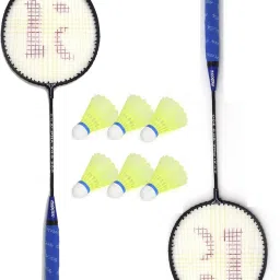 Single Shaft Racket Pack Of 2 Piece With 6 Piece Plastic Shuttle Badminton Kit-15