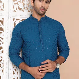 Anouk Men Embroidered Regular Sequinned Kurta with Pyjamas image 2
