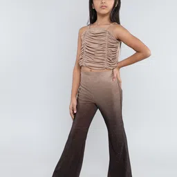 taffykids Girls Self Design Shoulder Straps Neck Top With Trouser-image-62