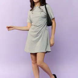 Outzidr Women Round Neck A-Line Above Knee Dress-image-92