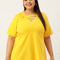 theRebelinme Women Solid V-Neck Cotton T-shirt-image-20