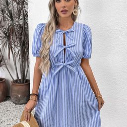 The Roadster Lifestyle Co Women Striped Fit and Flare Mini Dress-image-48