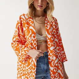 Happiness istanbul Printed Open Front Shrug-image-1