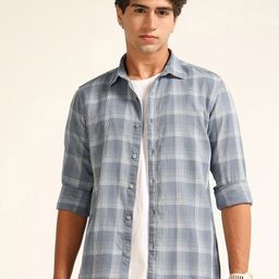THE BEETEL HOUSE Men Classic Fit Checked Spread Collar Pure Cotton Casual Shirt-picture-3