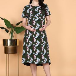 Moms Ever Women Printed Pure Cotton Maternity Loungewear Dress-image-90