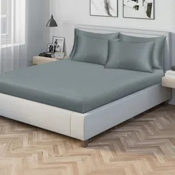 KLOTTHE Grey 300 TC King Bedsheet with 4 Pillow Covers-picture-37